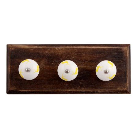 Yellow Standing Rein Deer Pattern Ceramic Wooden Hooks